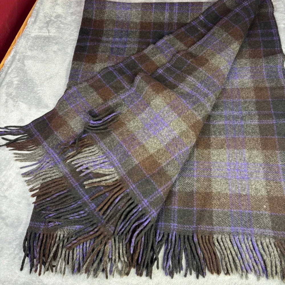 Oregon City Woolen Mills Blanket  54x72 Purple Brown Plaid Pure Virgin Wool